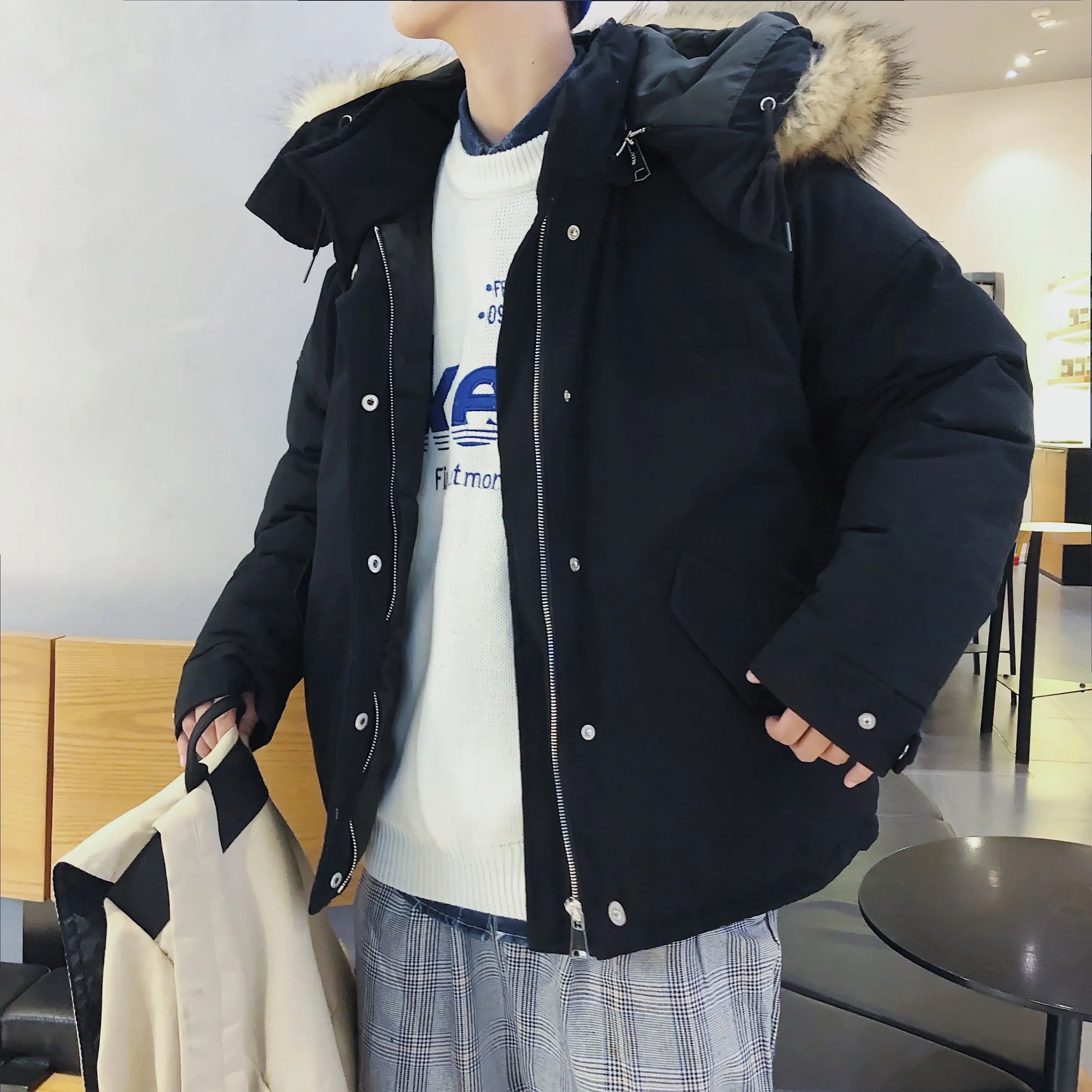 LAPPSTER, мужская зимняя куртка, корейский стиль, цветная,, Мужская шерстяная куртка с капюшоном, пальто, черная парка, пара, модная ветровка - Цвет: Black