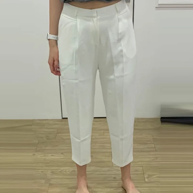 Elegant Office Lady Ankle-Length With Belt Pants 2020 New Spring Autumn Women Korean High Waist Loose Formal Pants