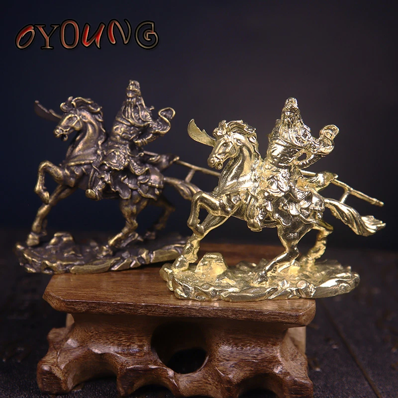 Brass Chinese God of Wealth Riding Horse Guan Gong Statue Home Decoration Accessories Copper Office Desk Decor Ornaments