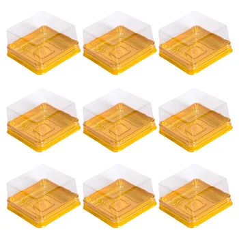 

50pcs Plastic Square Moon Cake Boxes Egg-Yolk Puff Container Golden Packing Box (Large)