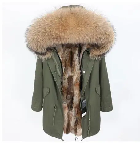 Парка из натурального меха, мужская зимняя куртка, натуральный мех кролика, пальто с капюшоном, природный енот, собачья подкладка, куртка, Мужская куртка из натурального меха - Цвет: rabbit fur liner9