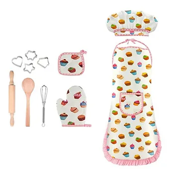 

11PC Baking Tools Cake Apron set Chef Costume Set for Kids Girls Cooking Game for Kids Girls Baking role play game DIY ideal JS
