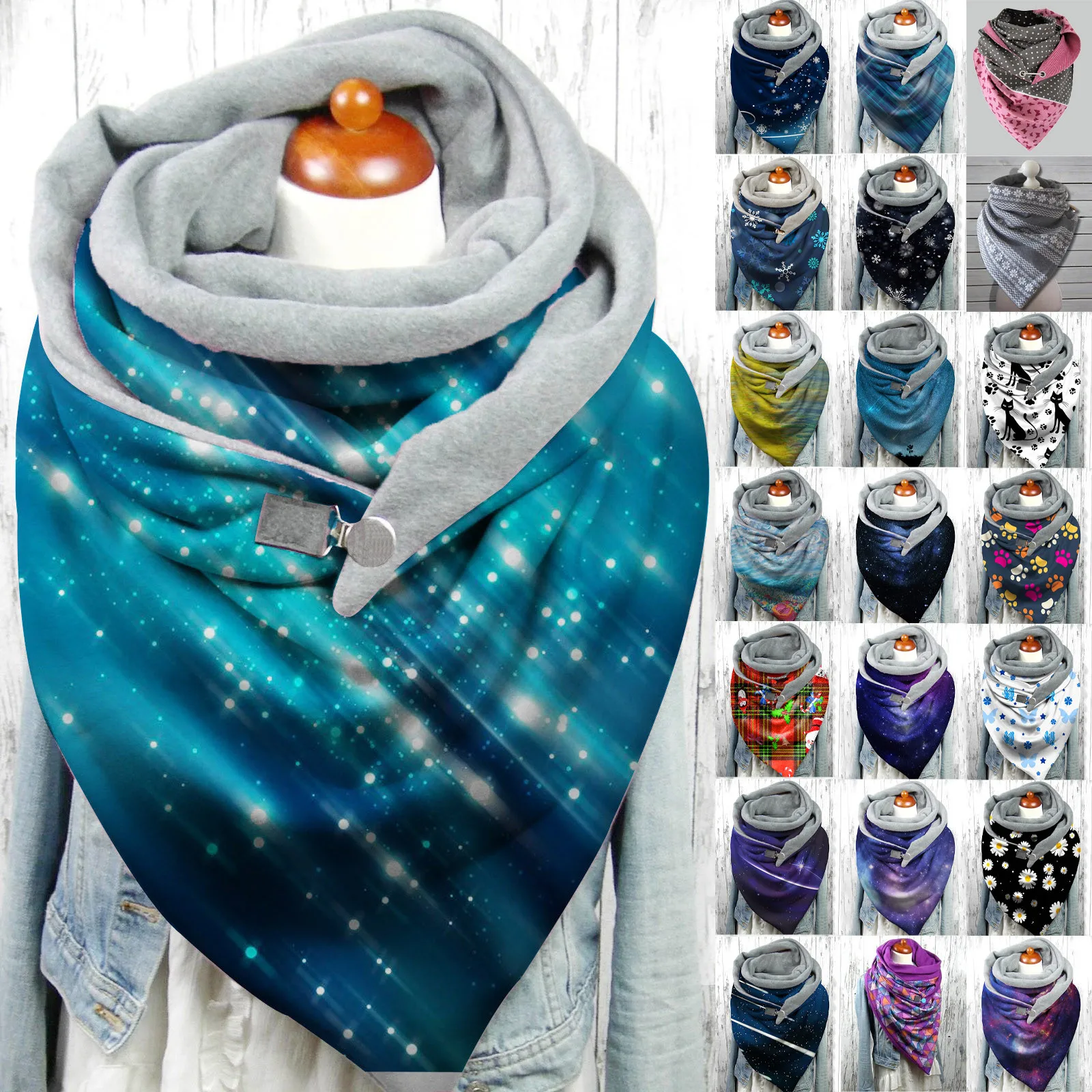 2021 New Fashion Female Шарф Бандана Lady Shawl Button Scarf Christmas Printing Retro Multi-purpose Winter Women Hijabs |