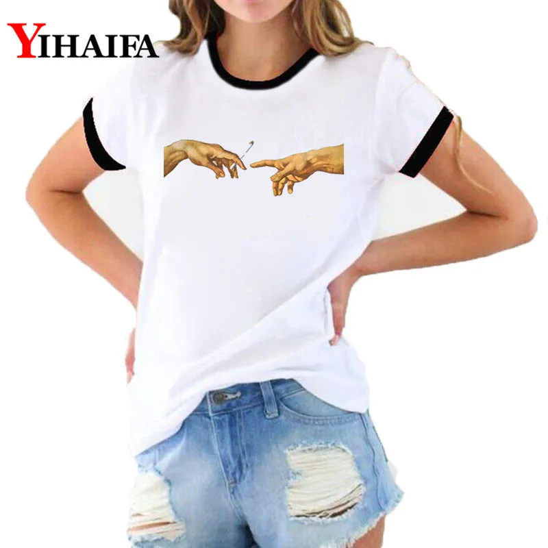 

Creative Summer Tops Michelangelo T Shirt Ulzzang Hands Femme Vintage Women Harajuku Tshirt Graphic T-shirt Woman Clothes