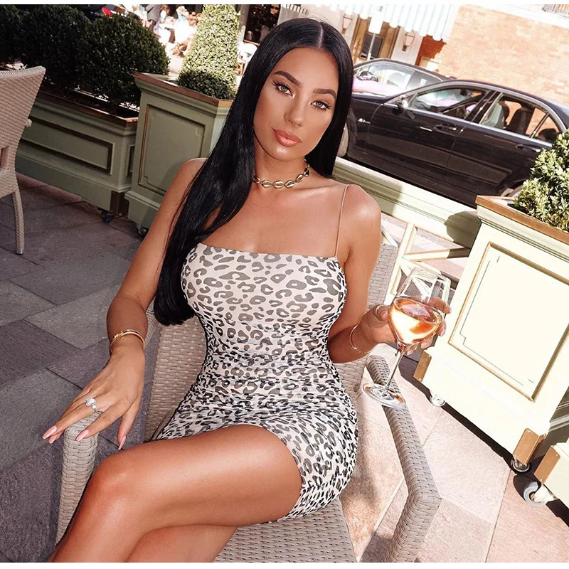 

Leopard Strap Mesh Mini 2019 Sexy Bodycon Club Party Night Women Bandage Dress