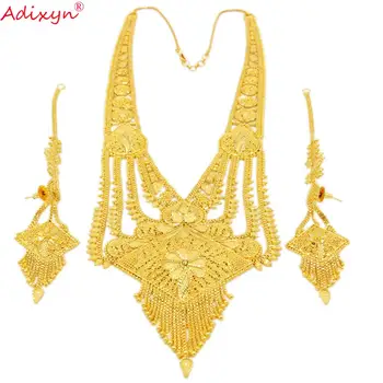 

Adixyn 24k Gold Color Ethiopian Jewelry set African/Eritrea/Nigerian Bridal Wedding Necklace/Earring Jewelry sets free box N1006
