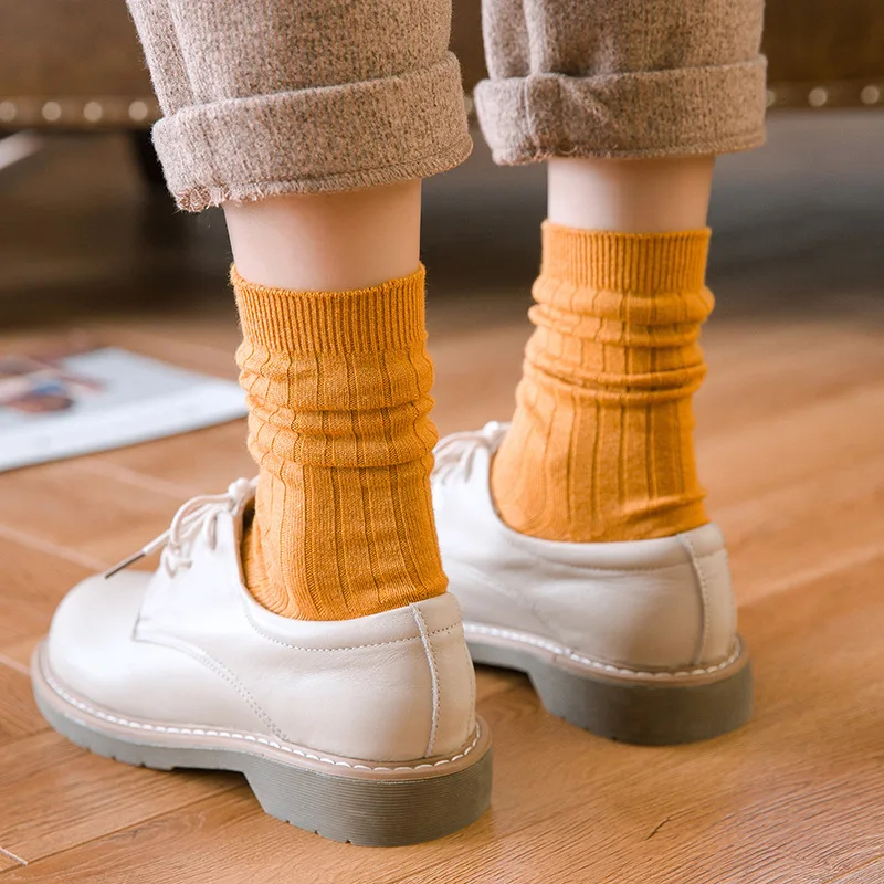 

Stacked women's socks double needles pull-out barrel socks pure-color fashionable women's cotton socks