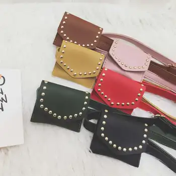 

Children Girls Faux Leather Cute Waist Packs Square Shape Rivet Fanny Pack Fashion Bum Belt Bag