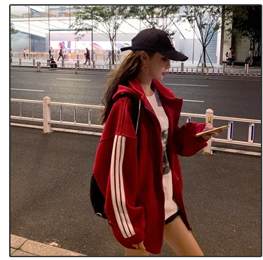 

Sweater Female Autumn And Winter Loose Bf Lazy Wind Korean Version Big Code Plus Velvet Thicken Zipper Cardigan Coat hoodies