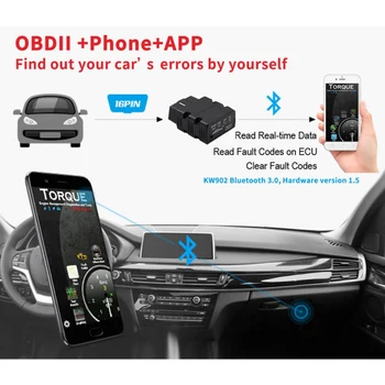 

KW902 OBD2 Scanner ELM327 V1.5 Bluetooth Diagnostics Auto Scanner Code Reader For Android Phones With Bluetooth