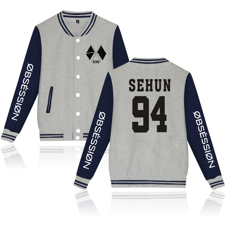 Бейсбольная Толстовка с принтом на сцене EXO Sixth Album OBSESSION EXO, повседневная бейсбольная куртка, Мужская/женская одежда