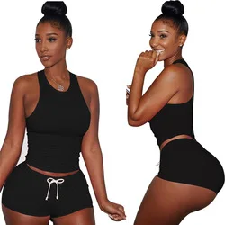 Adding Logo Women Summer Set Top And Pants Set Drawstring Short Set Skinny Solid Color Sweet Track Suit Top Pant Two Piece women's swim shorts Shorts