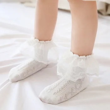 

Baby Girls Lace Short Socks Lolita Frilly Ruffle Cotton Princess Socks Girls Soft Comfortable Solid Ankle Socks