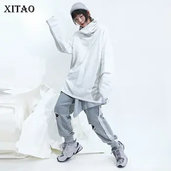 

XITAO Tide Simple Loose Sweatshirt Split Women Clothes 2019 Fashion Hip Hop Casual Turtleneck Collar Lazy Wind Autumn GCC1784