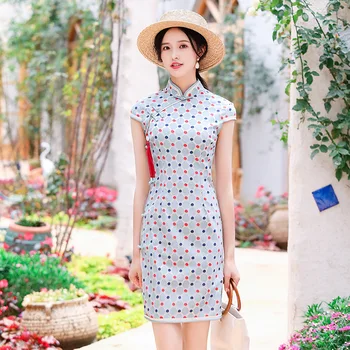 

Elegant Lady Plus Size 4XL Novelty Short Chinese Formal Dress Chinese Style Women Mandarin Collar Qipao Vintage Lace Cheongsam