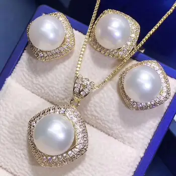 

D413 Pearl Set Fine Jewelry Natural Round 11-13mm Fresh Water Edison White Pearls Jewelry Sets for Women Presents