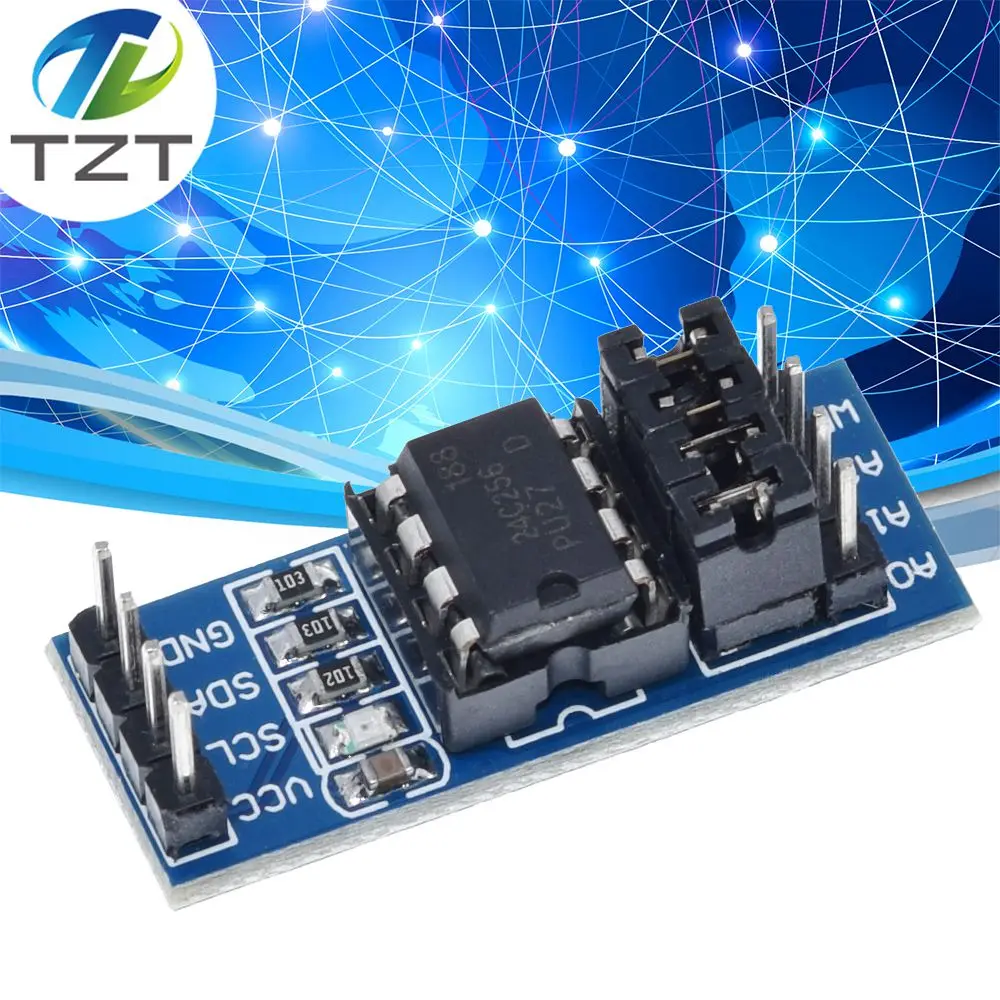 

TZT AT24C256 I2C IIC Interface EEPROM Memory Module 8P Chip Power Supply Indicator Pull Up Resistor Direct Jumper Setting