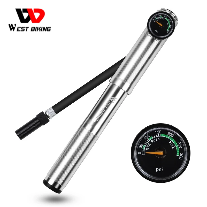 

WEST BIKING велосипедный воздушный насос 300 PSI, насос для шин из алюминиевого сплава высокого давления с манометром, насосы для горных и дорожных велосипедов