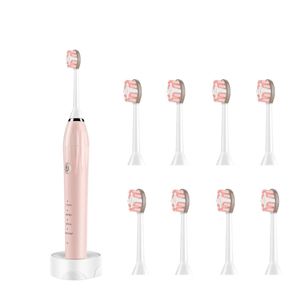 Pink 8 brush heads Высокое качество электрическая ультразвуковая зубная щетка умная вибрационная зубная щетка Беспроводная USB перезаряжаемая IP7 водонепроницаемая - Цвет: Pink 8 brush heads