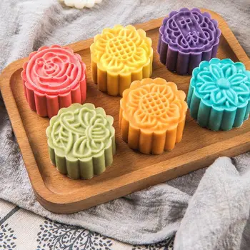 

75g Mooncake Mold 6 Flowers Stamps Barrel Hand Press Moon Cake Pastry Mould DIY M68E