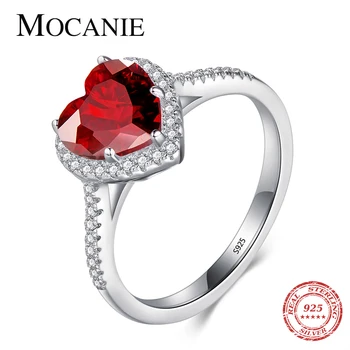 

Mocanie Romantic 925 Sterling Silver Geometric Cut Red Crystal Ring for Women Zirconia Wedding Bands Original Brands Jewelry