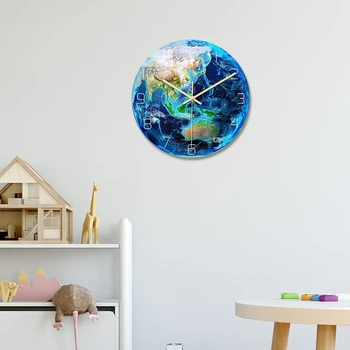 

Luminous Earth Wall Clock Planet Print Clock Study Room Bedroom Living Room Decoration for Kids Baby Room