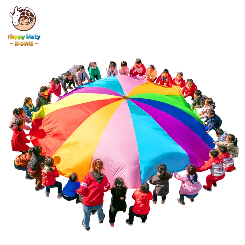  Happymaty 2M/3M/3.6M/4M Diameter Outdoor Rainbow Umbrella Parachute Toy Kindergarten Teamwork Game  - 4000179740995