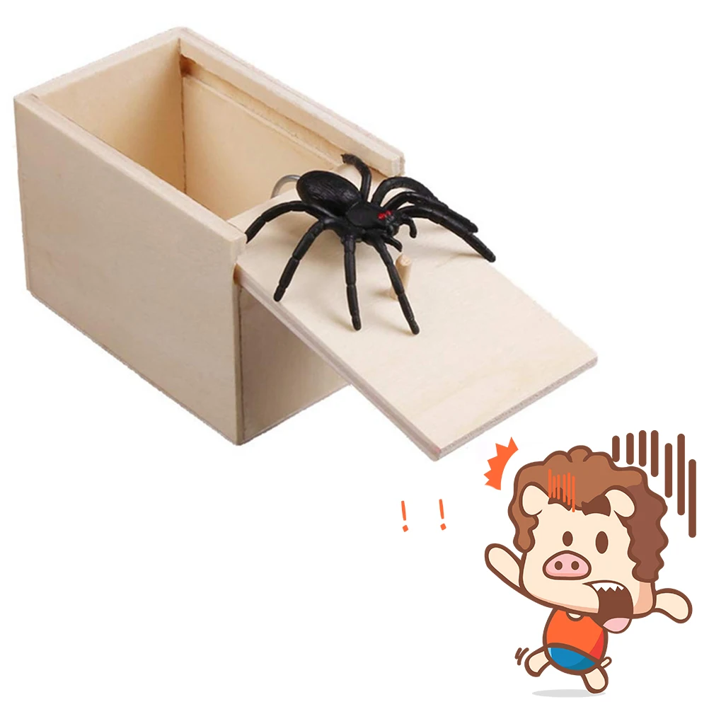 

Wooden Prank Spider Scare Box Hidden In Case Joke Home Office Scare Toy Box Funny Trick Play Joke Toys Gifts Party Decorations