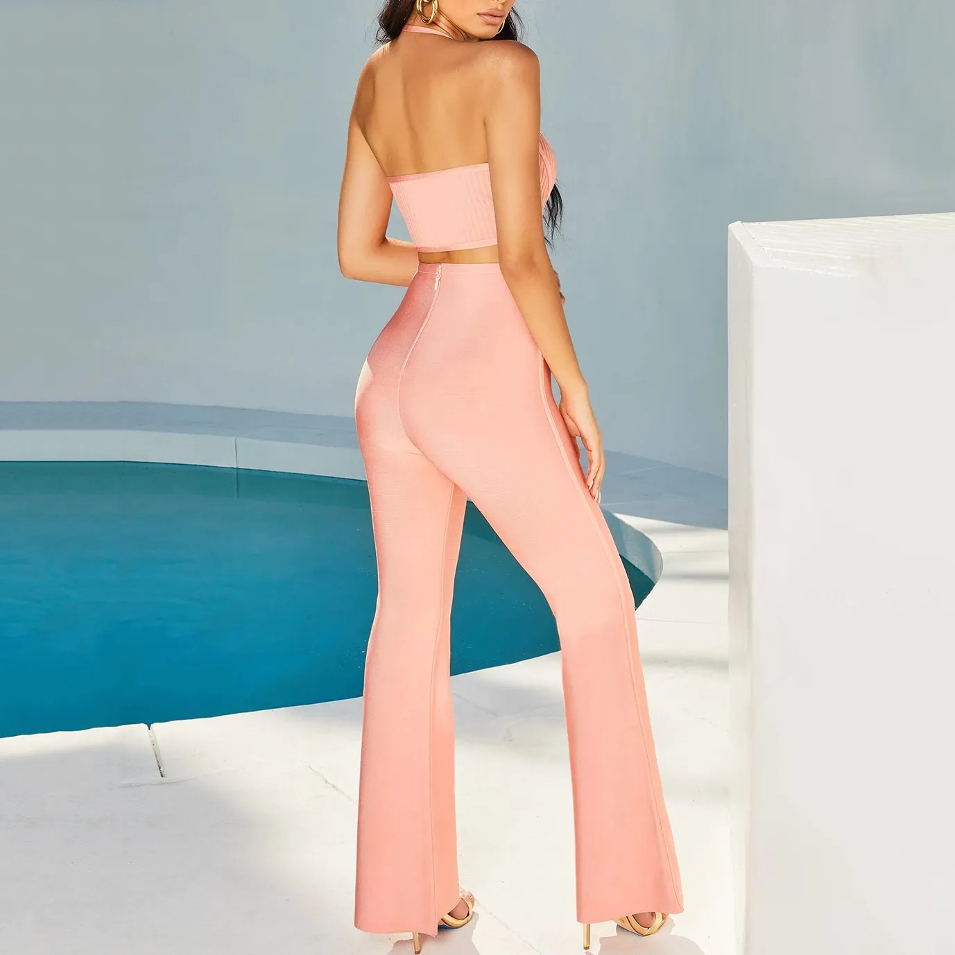 Sexy Pink Suits Fashion Women Night Club Celebrity Party Jumpsuits Bodycon Resort Style Beach