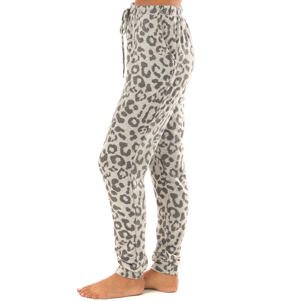 Womail/пижамы для женщин, Повседневная футболка с длинными рукавами и леопардовым принтом+ длинные штаны, одежда для сна, домашняя одежда, P924