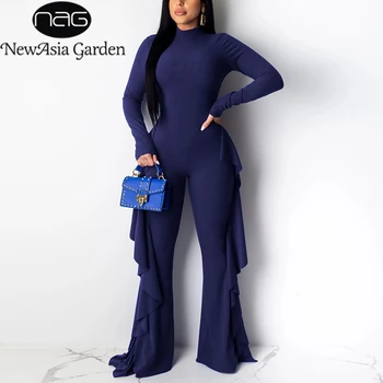 

NewAsia Ruffle Wide Leg Jumpsuit Women Long Sleeve Elegant Jumpsuits Party Overalls Rompers 2020 Female Long Pants Sexy Outfits