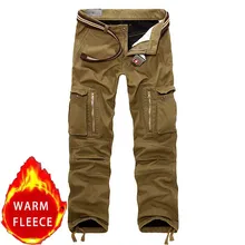 Осенне-зимние теплые флисовые брюки карго с множеством карманов, мужские повседневные штаны, военная верхняя одежда, теплые брюки, мужская одежда