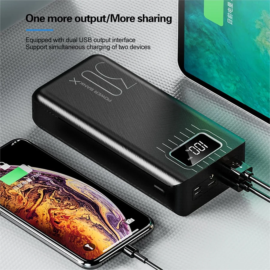 Hot Arrival Power Bank 30000mah 3 input Display External Portable Charger PoverBank Double USB for Xiaomi iphone Samsung Huawei