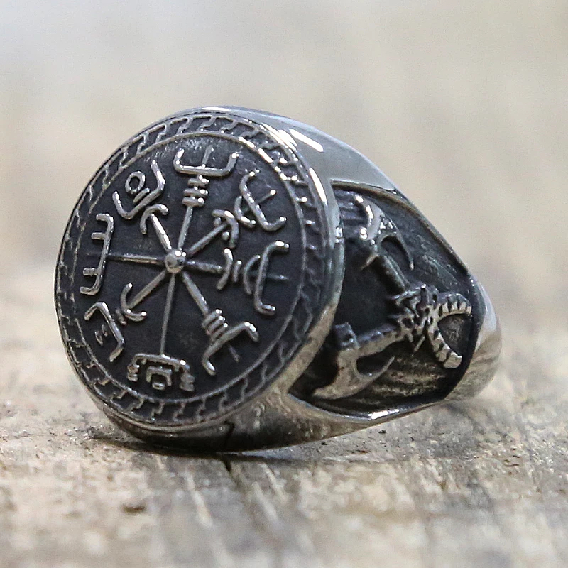 Уникальные мужские кольца компаса s Viking крутые из нержавеющей стали с двойным