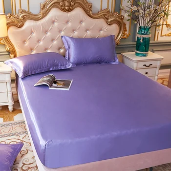 

4PCS Bedding Set Luxury Queen Bedding Set Linen Solid Color Flat Sheet Fitted Bed Sheet Pillowcases Soft Comfortable