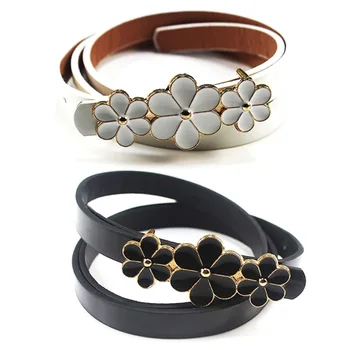

Korean Style Belt Women Sweet Flower Plate Buckle High Elastic PU Belts Leaf Metal Buckle Wild Casual Solid Color Fashion Belt Y