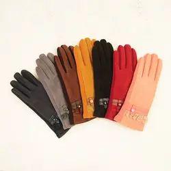 Женские замшевые кружевные перчатки с кнопками зимние теплые бархатные милые указательный палец модные перчатки