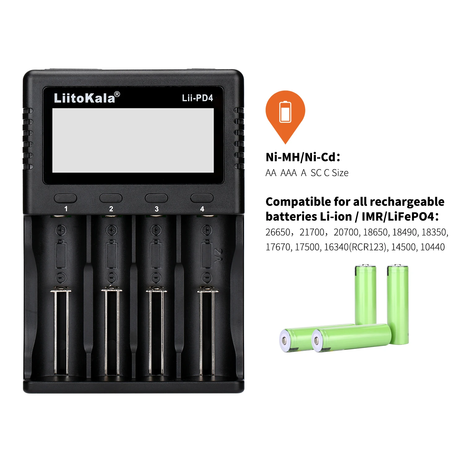 Bateria de Lítio Liitokala 18350 16340 18500 1.2v 3.2v 3.7v 3.8v aa Aaa Nimh 110-220v Carregador dc Lii-pd4 18650 - 26650 - Image 2