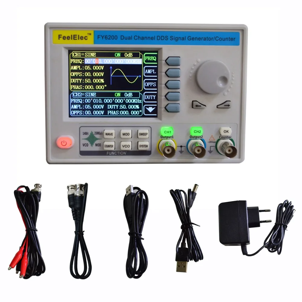 FeelElec FY6200 встроенный панельный сингальный генератор DDS двухканальный функциональный генератор 40 м генератор частоты волны США