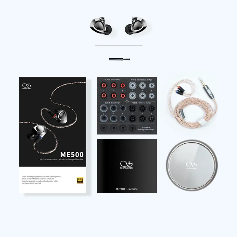 ShanLing ME500 1DD + 2BA HiFi Гибридный Драйвер Hi Res наушники в ухо IEM латунный металлический