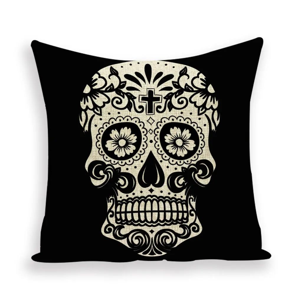 Мексиканская Подушка с черепом, чехол, страшный череп, голова, декоративная подушка, чехол, для улицы, льняная, поясничная Подушка, чехлы Federe Cuscini Divano - Цвет: 6241