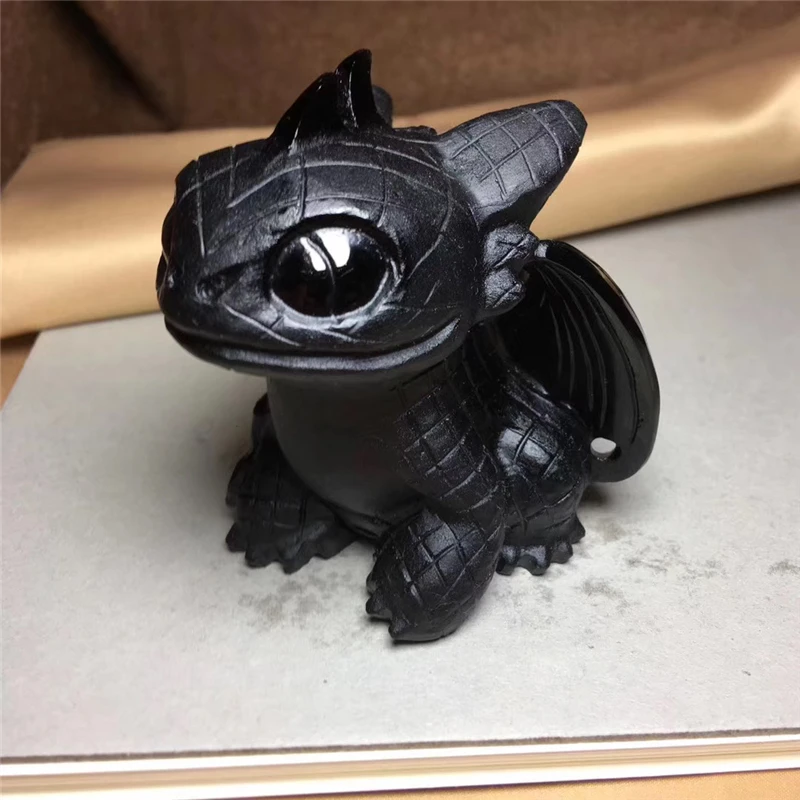 

Natural Obsidian Hand Carved Doll Dragon Polished Crystal Healing Stone Home decoration Art Collectible Figurine DIY Crafts