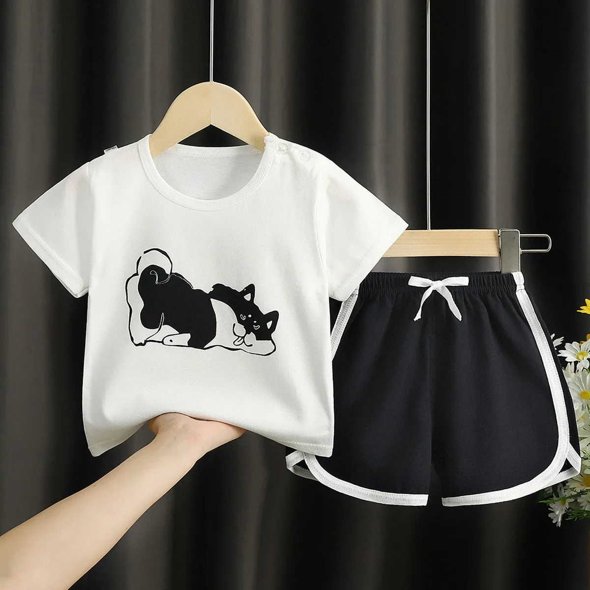 Boutique Kids Wear Summer Thin Girls Outfits Pure Cotton Print Boys Short Sleeve Shorts Suit 1-5 Year Old Children's Clothes