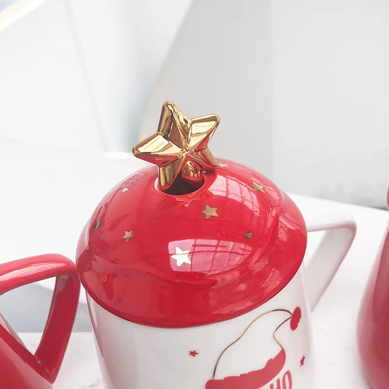 Креативные рождественские кофейные кружки, милая керамическая чашка с крышкой и ложкой, Студенческая Подарочная чашка, милые кружки
