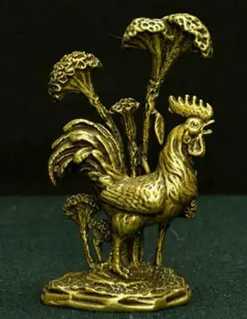 

Collection Chinese Brass Carved Zodiac Animal Chicken Cock Flowers Exquisite Small Statues