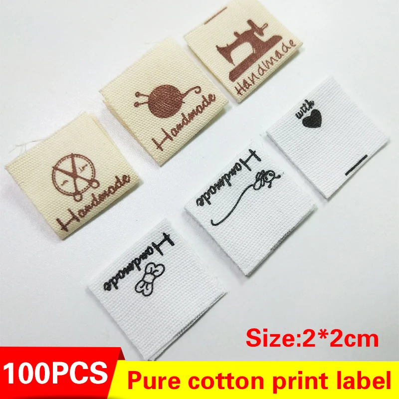 100Pcs Handmade Animals with Love Scissors Cloth Garment Labels Hand Made Label Tags For Clothes Print DIY Clothing Sewing Craft clothing labels,garment labels,sewing labels