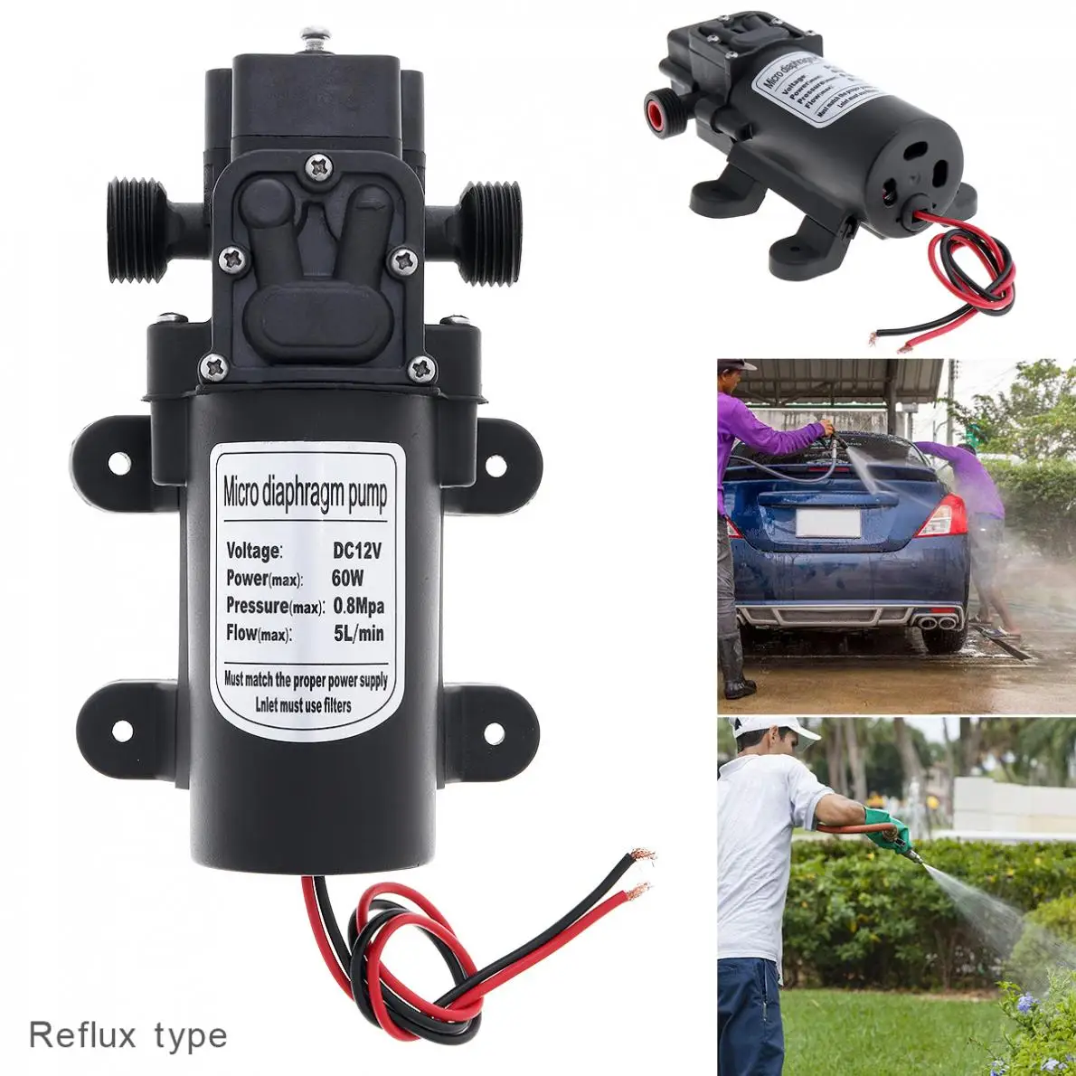 12V 60W 5L/мин регулируемая возврата Тип самовсасывающий DC мини мембрана высокого Давление электрическая Автомобильная моющая насос для автомобиля/дома/сад