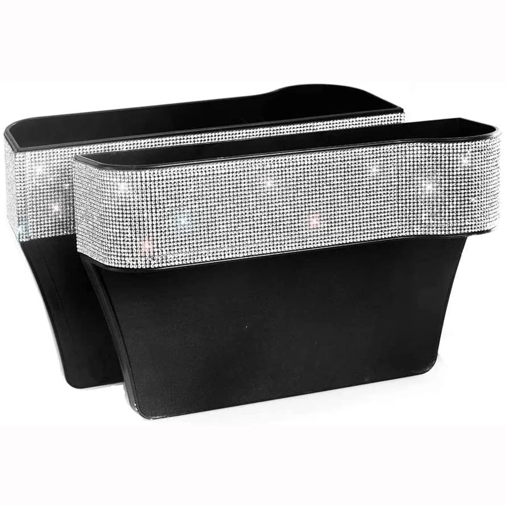 Organisateur de siège de voiture en cuir PU, 2 pièces, remplissage de l'espace de siège avant avec strass en cristal, diamant, organisateur de siège de voiture