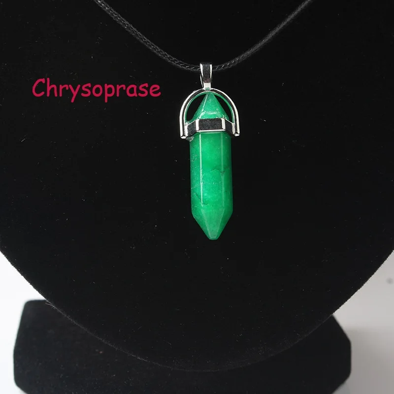 LanLi Hexagonal Column Necklaces Natural Crystal Pendants Stone Pendant Leather Chains Necklace For Women Fashion Jewelry