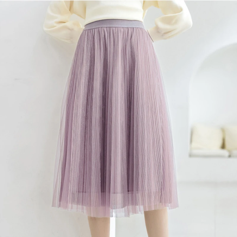 Осенне-зимняя новая женская Милая эластичная сетчатая юбка в складку Офисная Женская юбка